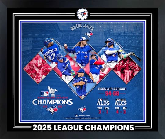 Toronto Blue Jays 16" x 20" Framed with Pin 2025 American League Champions Collage 28" x 24"